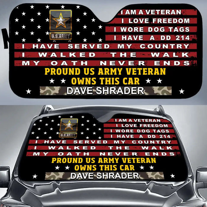 Personalized Veteran Car Sunshade - Gift Idea To Veteran/Father/Husband - Pround US Army Veteran Owns This Car