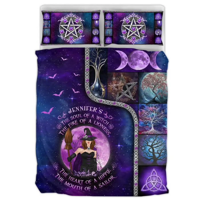 Personalized Magic Witch Purple Velvet Quilt Bed Sets - Gift Idea For Witch Lovers - The Soul Of A Witch The Fire Of A Lioness The Heart Of A Hippie The Mouth Of A Sailor