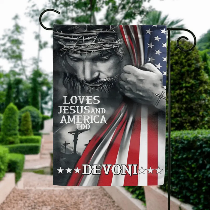 Personalized Patriotic Christian Flag - Independence Day Gift - Loves Jesus and America Too