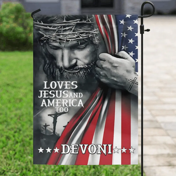 Personalized Patriotic Christian Flag - Independence Day Gift - Loves Jesus and America Too