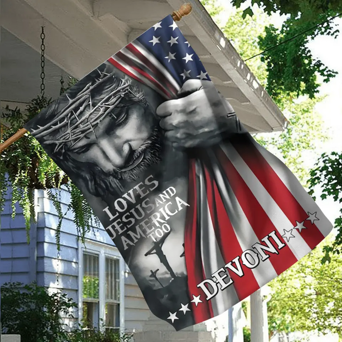 Personalized Patriotic Christian Flag - Independence Day Gift - Loves Jesus and America Too