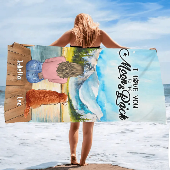 Personalized Dog Mom/Dog Dad Beach Towel - Gift Idea For Dog Lover with up to 6 Dogs - I Love You To The Moon & Back
