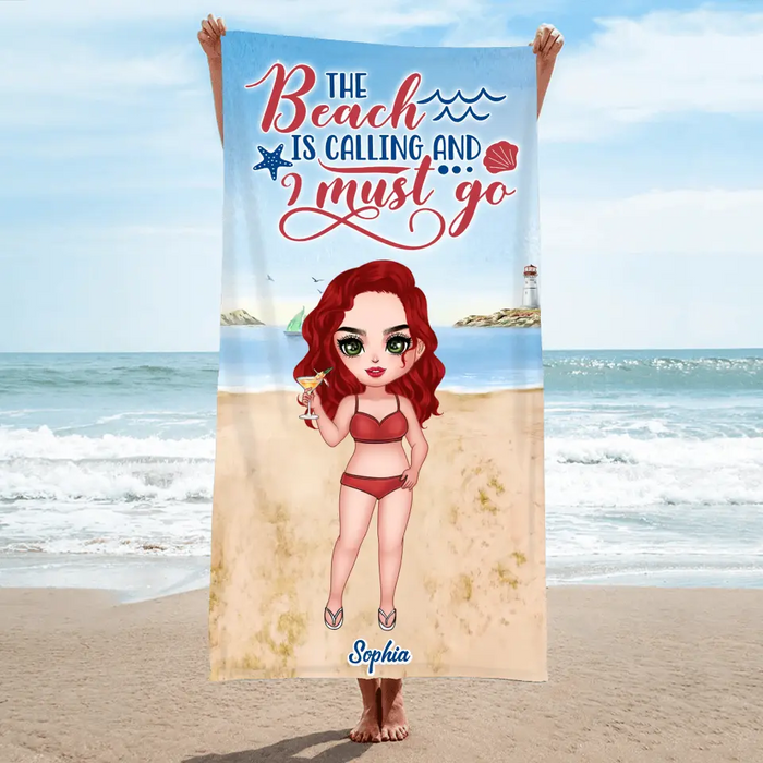 Personalized Beach Girl Beach Towel - Summer Gift Idea - The Beach Is Calling And I Must Go
