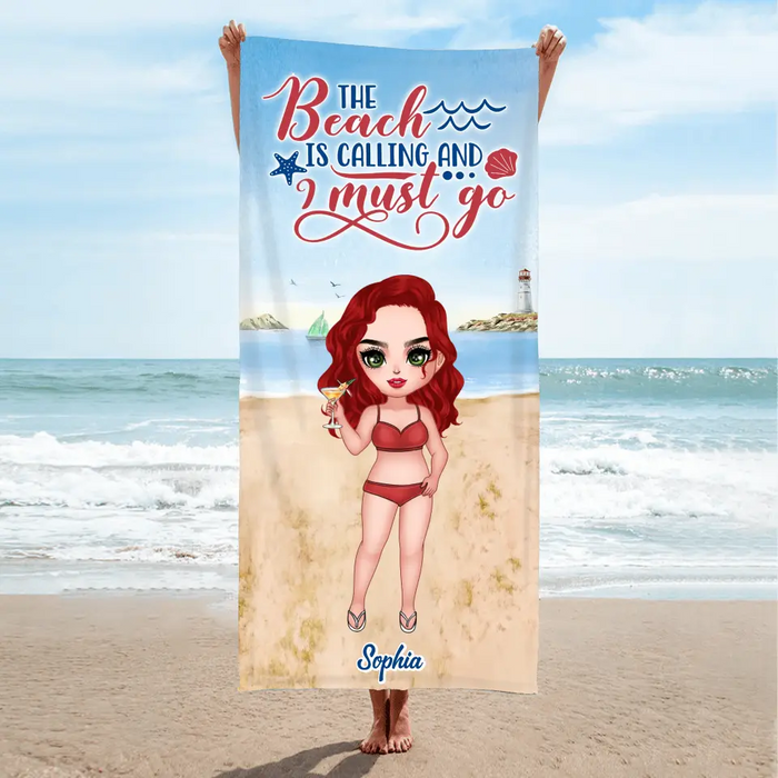 Personalized Beach Girl Beach Towel - Summer Gift Idea - The Beach Is Calling And I Must Go