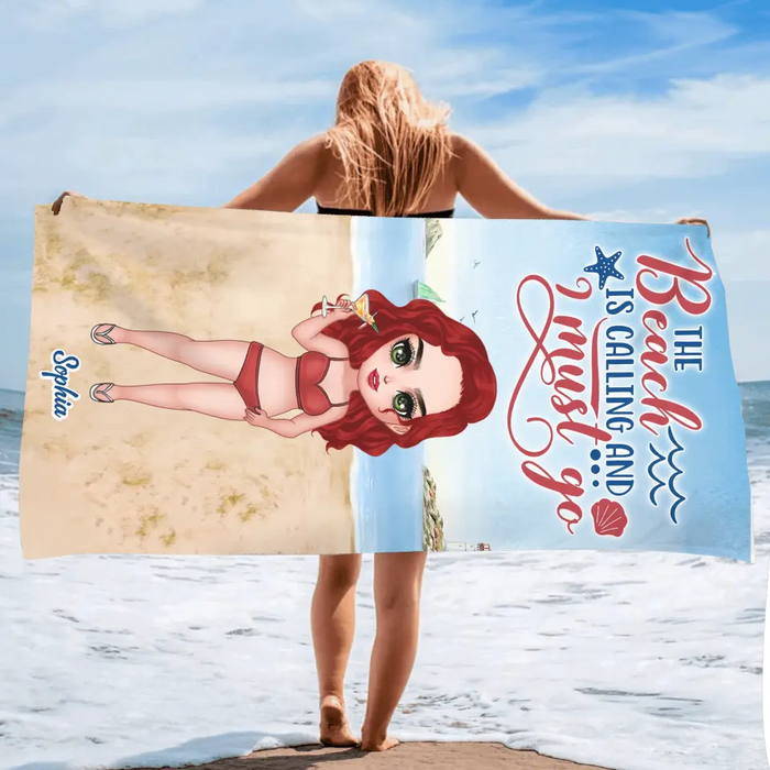 Personalized Beach Girl Beach Towel - Summer Gift Idea - The Beach Is Calling And I Must Go