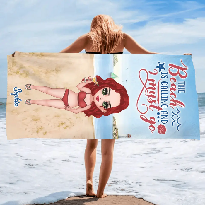 Personalized Beach Girl Beach Towel - Summer Gift Idea - The Beach Is Calling And I Must Go