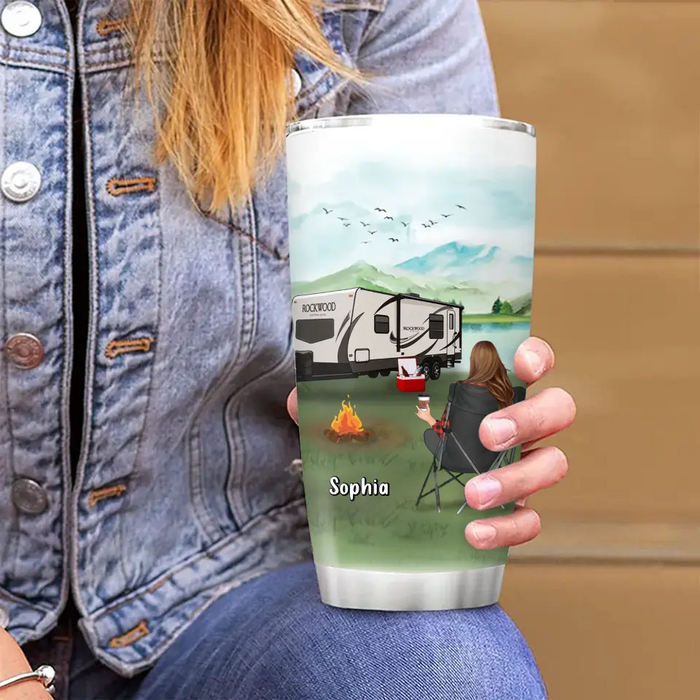 Personalized Camping Tumbler - Gift Idea For Camping Lover - Never Underestimate A Woman Who Loves Camping And Was Born In August