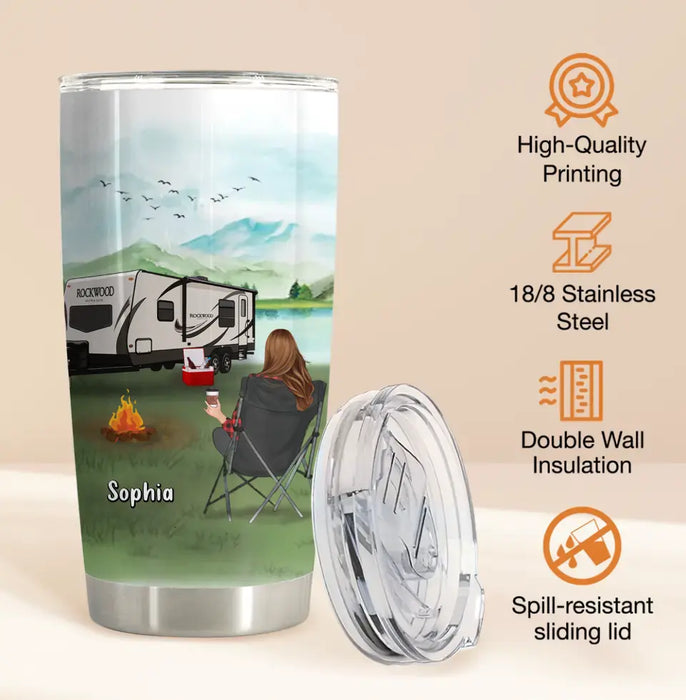 Personalized Camping Tumbler - Gift Idea For Camping Lover - Never Underestimate A Woman Who Loves Camping And Was Born In August