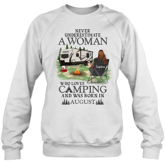 Personalized Camping Shirt/Hoodie - Gift Idea For Camping Lover - Never Underestimate A Woman Who Loves Camping And Was Born In August