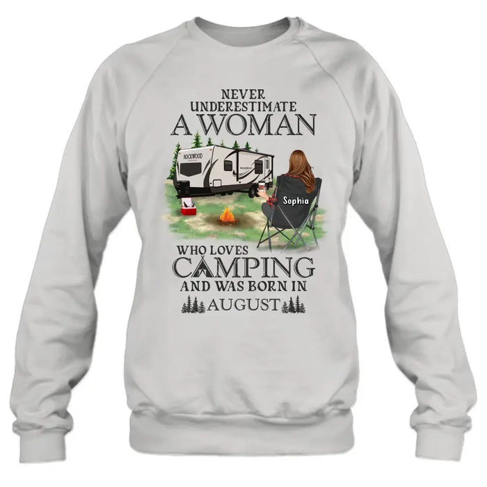 Personalized Camping Shirt/Hoodie - Gift Idea For Camping Lover - Never Underestimate A Woman Who Loves Camping And Was Born In August