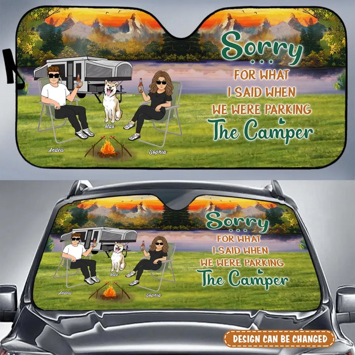 Personalized Camping Windshield Sunshade - Couple With Up to 4 Pets- Gift Idea For Camping/Dog/Cat Lovers - Love Is Staying Together After Trying To Park The Camper