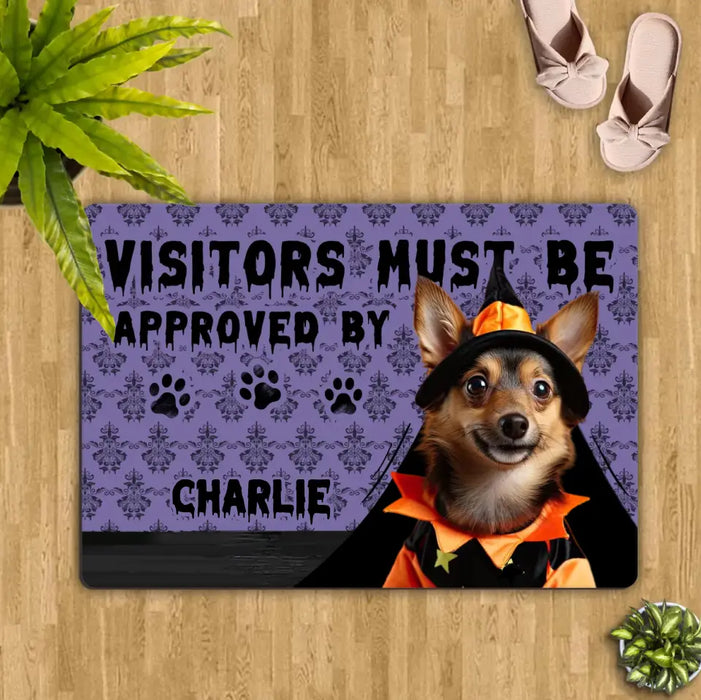 Personalized Upload Photo Doormat - Halloween Gift Idea For Dog/Cat Owner - Visitors Must Be Approved By Charlie