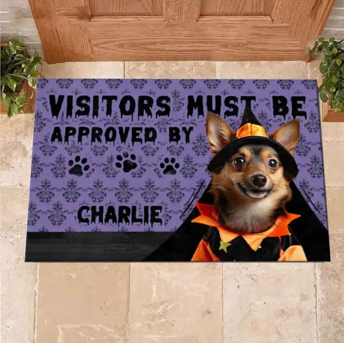 Personalized Upload Photo Doormat - Halloween Gift Idea For Dog/Cat Owner - Visitors Must Be Approved By Charlie