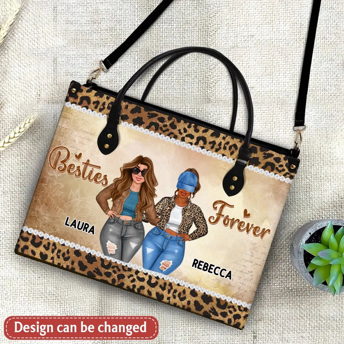 Personalized Besties PU Leather Handbag with Long Straps - Gift Idea For Friends/Besties/Birthday - Life Is Better With Besties