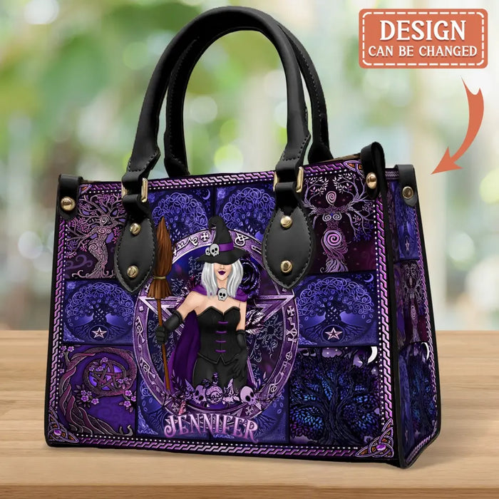 Personalized Witch PU Leather Handbag with Long Straps - Halloween/Witch/Friend Gift Idea