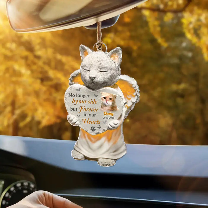 Personalized Memorial Acrylic Car Ornament - Christmas Memorial Gift Idea For Cat Owner - Upload Cat Photo - No Longer By Our Side But Forever In Our Hearts