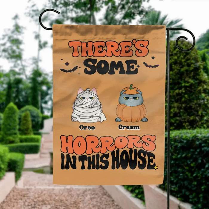 Personalized Halloween Pets Flag Sign - Gift Idea For Family/Pet Lover - Up to 7 Dogs/Cats - There's Some Horrors In This House