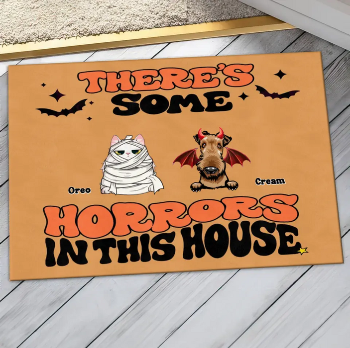 Personalized Halloween Pets Doormat - Gift Idea For Family/Pet Lover - Up to 7 Dogs/Cats - There's Some Horrors In This House