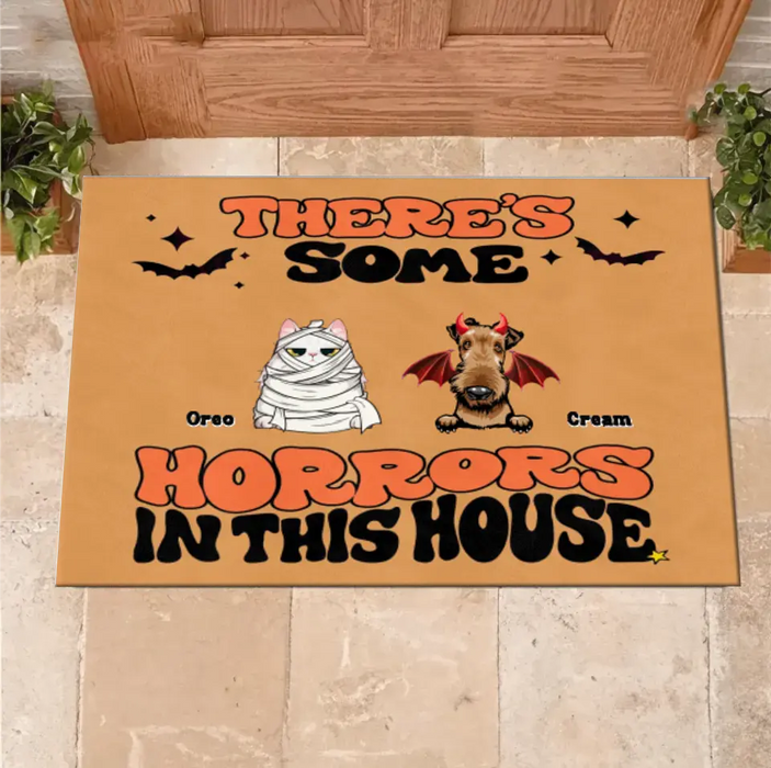 Personalized Halloween Pets Doormat - Gift Idea For Family/Pet Lover - Up to 7 Dogs/Cats - There's Some Horrors In This House