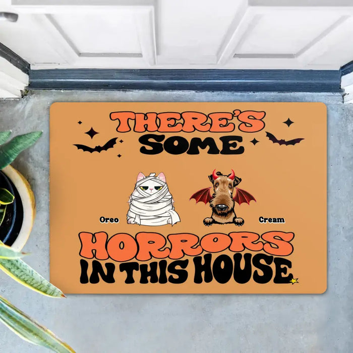 Personalized Halloween Pets Doormat - Gift Idea For Family/Pet Lover - Up to 7 Dogs/Cats - There's Some Horrors In This House