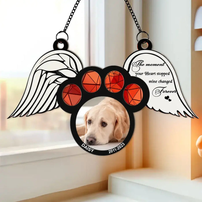 Personalized Dog Paw Hanging Suncatcher Ornament - Memorial Gift Idea For Dog Lover - The Moment Your Heart Stopped Mine Changed Forever