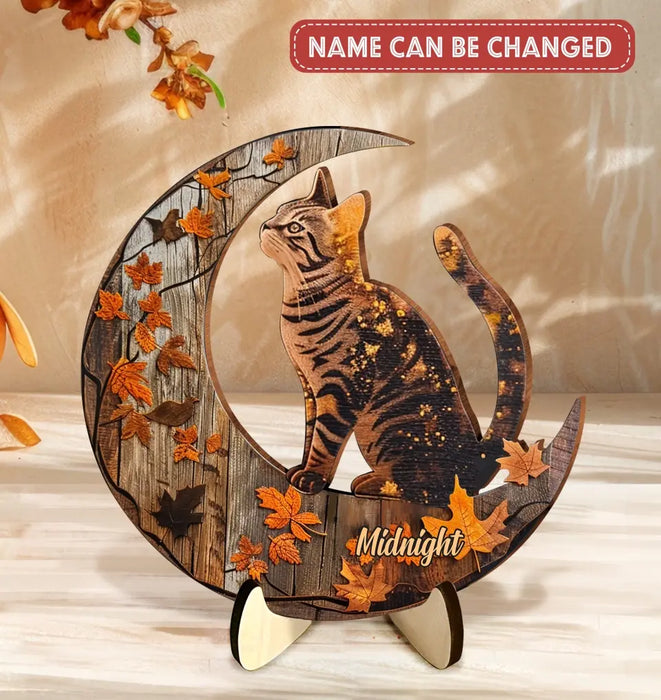 Personalized Cat Fall 2 Layered Wooden Art - Gift Idea For Cat Lover