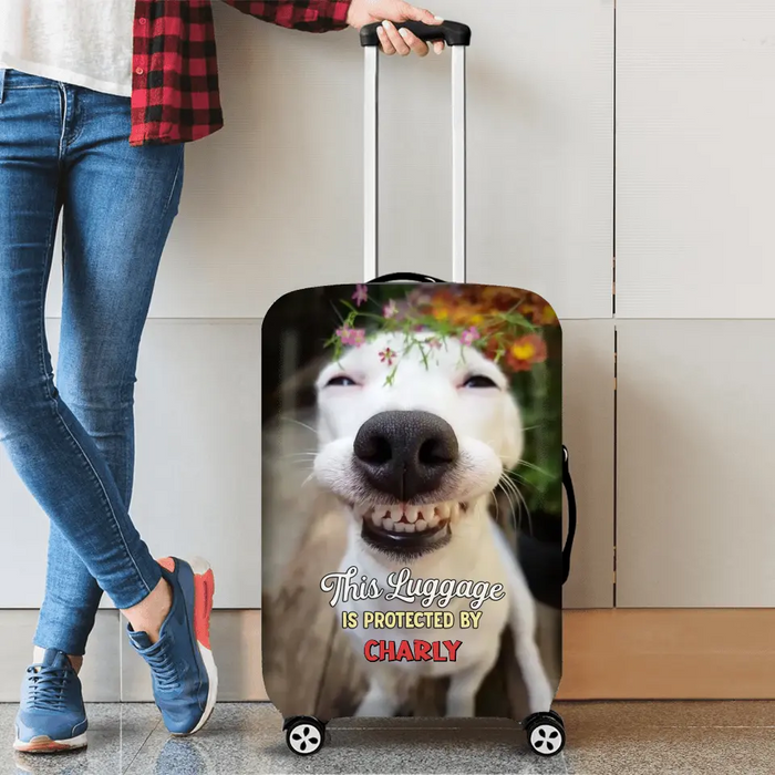 Personalized Funny Dog Suitcase Luggage Cover - Upload Photo - Gift Idea For Dog Lover/Travel Lovers - This Luggage Is Protected By