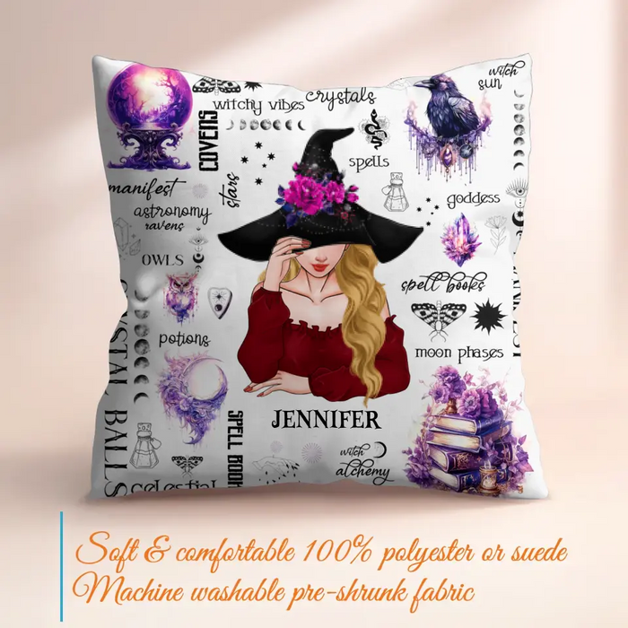 Personalized Witch Pillow Cover - Gift Idea For Halloween/Witch - Crystal Balls