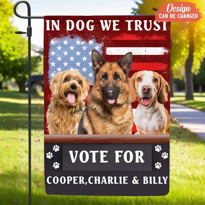 Personalized Funny Dog Flag Sign - Upload Photos - In Dog We Trust