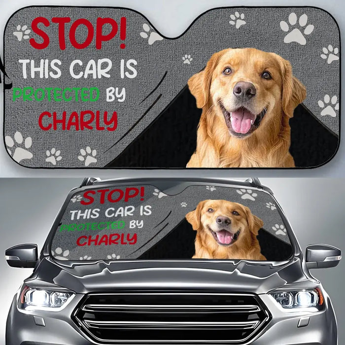 Personalized Dog Car Sunshade - Up to 3 Dogs - Gift Idea For Dog Lover - Stop This Car Is Protected By
