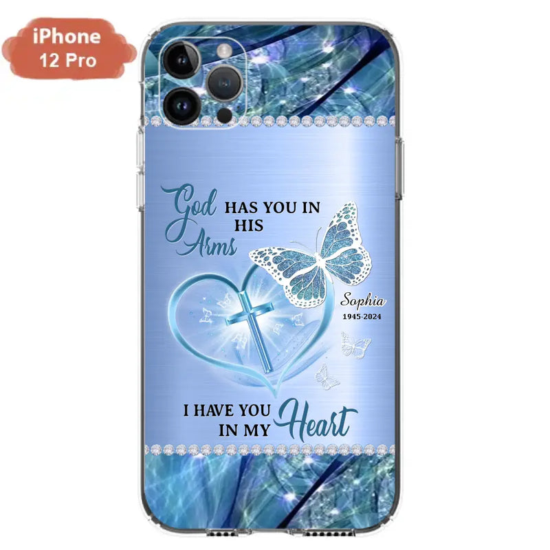 Custom Personalized Memorial Phone Case - Memorial Gift Idea For Family Member - God Has You In His Arms I Have You in My Heart - Case For iPhone/ Samsung