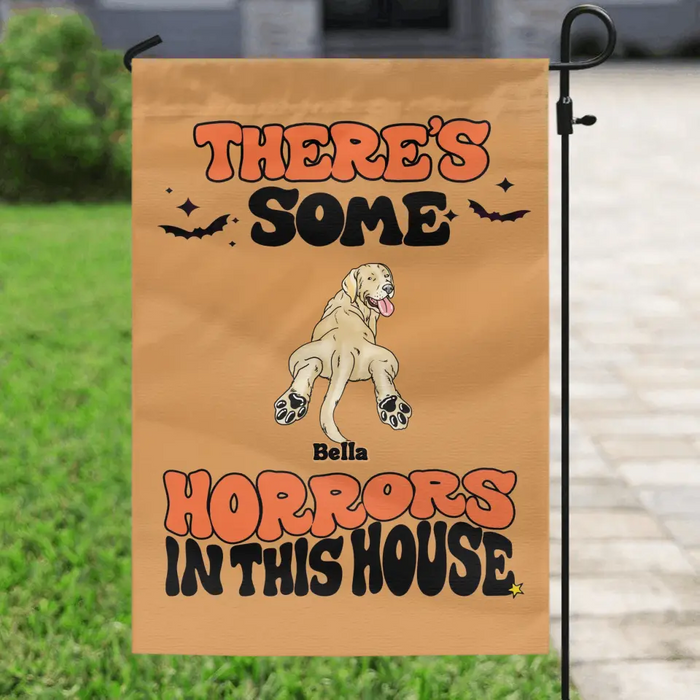 Personalized Dog Flag Sign - Gift Idea For Family/Pet Lover - Up to 7 Dogs - There's Some Horrors In This House