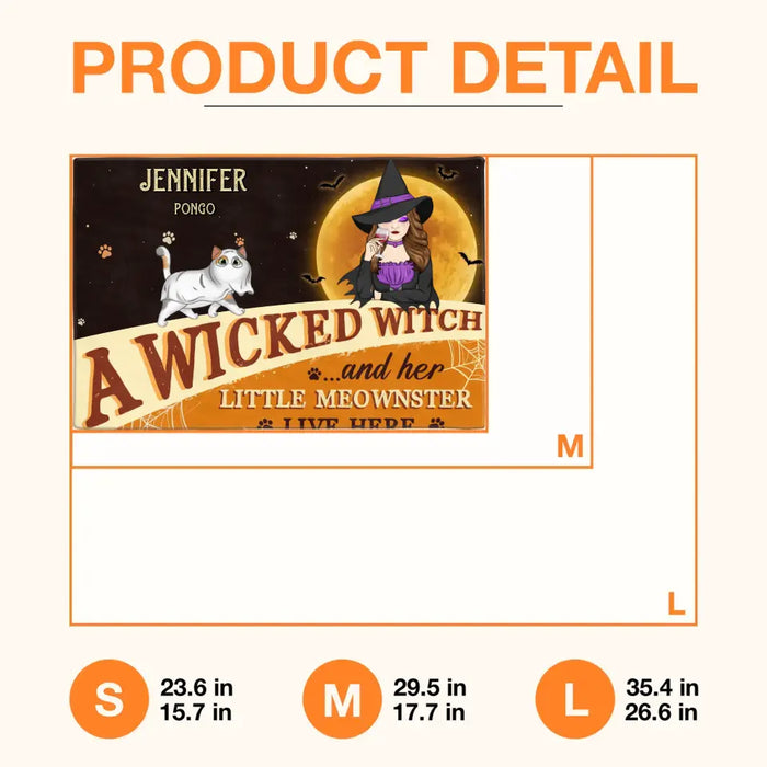 Personalized Halloween Witch Cats Doormat - Gift Idea For Family/Pet Lover - Up to 6 Cats - A Wicked Witch And Her Little Meownsters Live Here