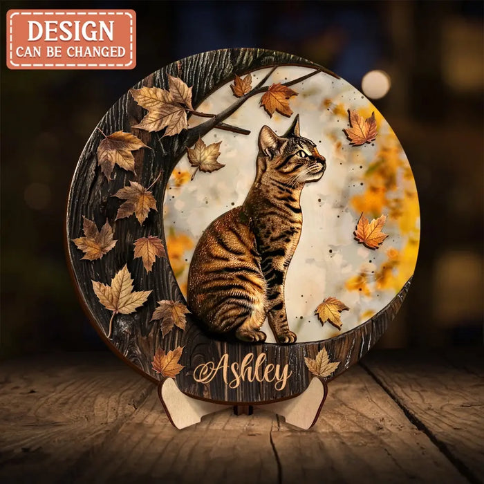 Personalized Cat Moon 2 Layered Wooden Art - Gift Idea For Cat Lover