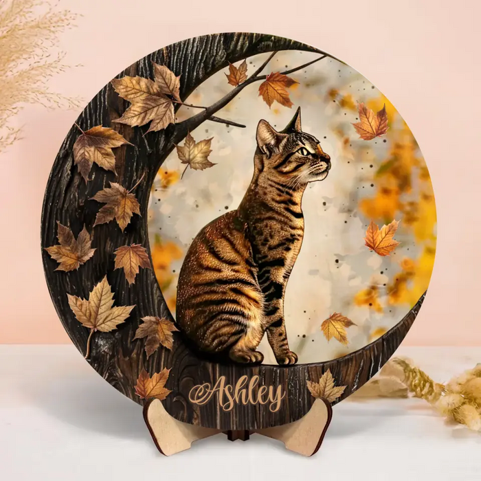 Personalized Cat Moon 2 Layered Wooden Art - Gift Idea For Cat Lover