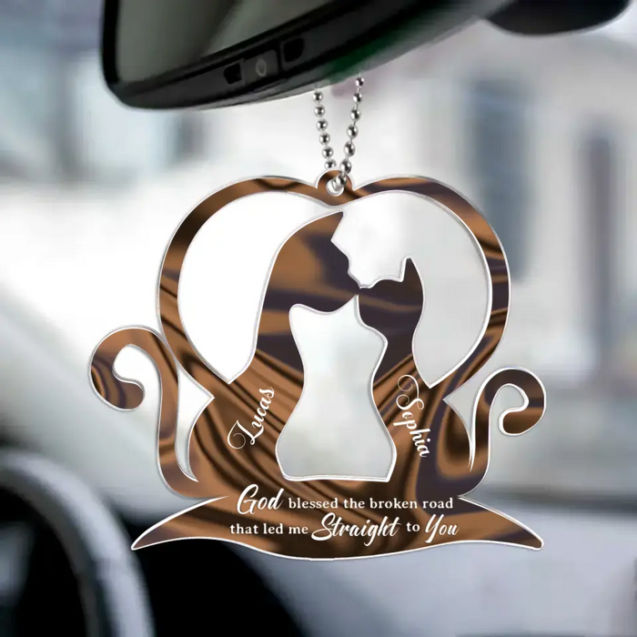 Personalized Couple Acrylic Ornament - Gift Idea For Couple/Cat Lover - God Blessed The Broken Road That Led Me Straight To You