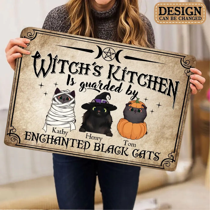 Personalized Cat Doormat - Halloween Gift Idea For Cat Lover - Up to 7 Cats - Witch's Kitchen Is Guarded By Enchanted Black Cats