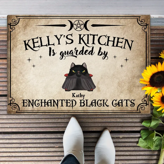 Personalized Cat Doormat - Halloween Gift Idea For Cat Lover - Up to 7 Cats - Witch's Kitchen Is Guarded By Enchanted Black Cats