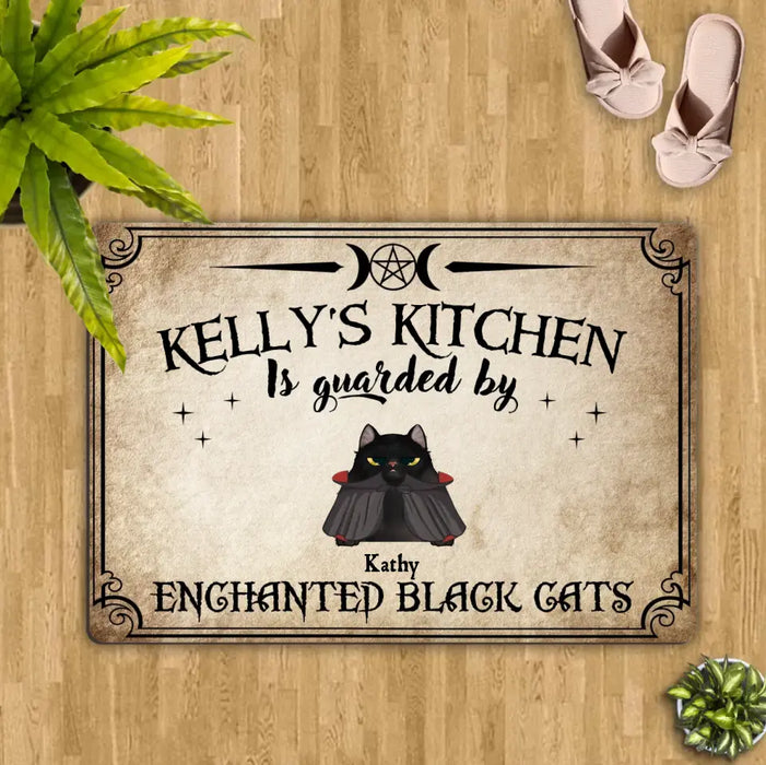 Personalized Cat Doormat - Halloween Gift Idea For Cat Lover - Up to 7 Cats - Witch's Kitchen Is Guarded By Enchanted Black Cats