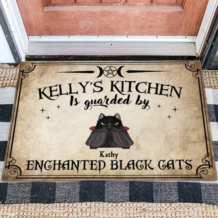 Personalized Cat Doormat - Halloween Gift Idea For Cat Lover - Up to 7 Cats - Witch's Kitchen Is Guarded By Enchanted Black Cats