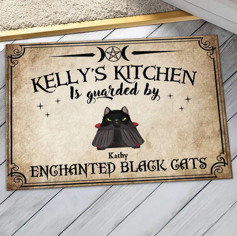 Personalized Cat Doormat - Halloween Gift Idea For Cat Lover - Up to 7 Cats - Witch's Kitchen Is Guarded By Enchanted Black Cats