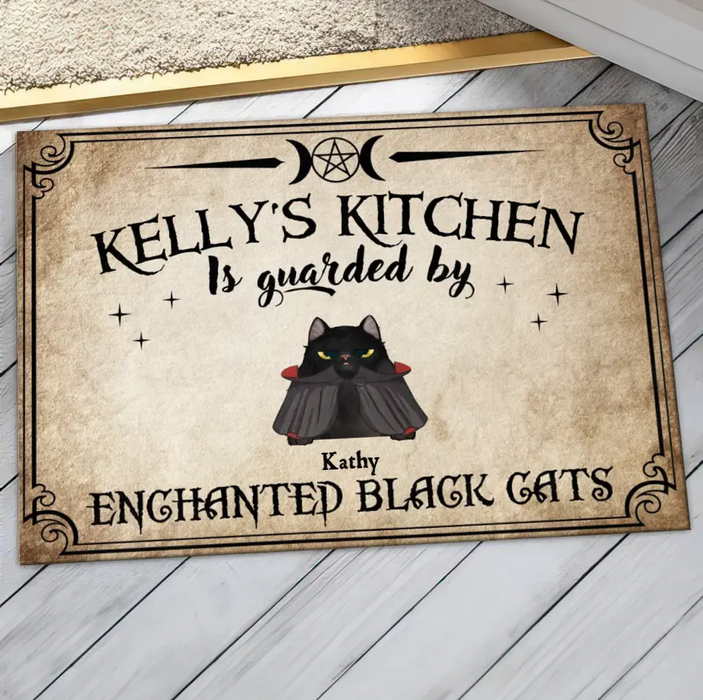 Personalized Cat Doormat - Halloween Gift Idea For Cat Lover - Up to 7 Cats - Witch's Kitchen Is Guarded By Enchanted Black Cats