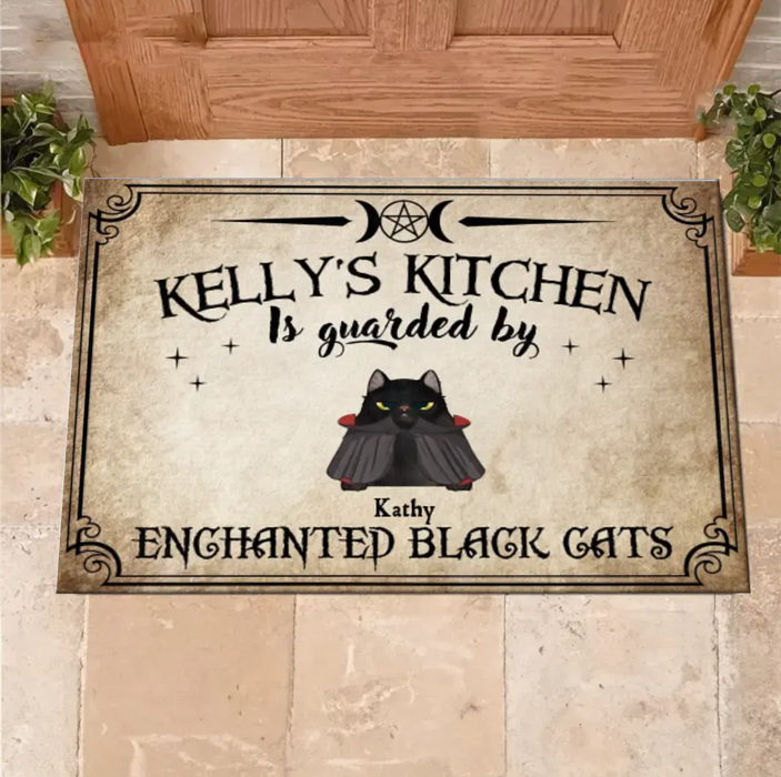 Personalized Cat Doormat - Halloween Gift Idea For Cat Lover - Up to 7 Cats - Witch's Kitchen Is Guarded By Enchanted Black Cats