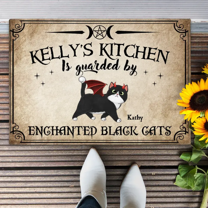 Personalized Cat Doormat - Halloween Gift Idea For Cat Lover - Up to 6 Cats - Witch's Kitchen Is Guarded By Enchanted Black Cats