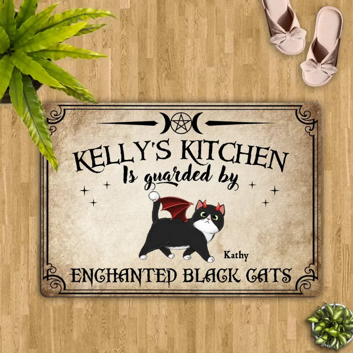 Personalized Cat Doormat - Halloween Gift Idea For Cat Lover - Up to 6 Cats - Witch's Kitchen Is Guarded By Enchanted Black Cats