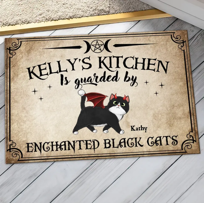 Personalized Cat Doormat - Halloween Gift Idea For Cat Lover - Up to 6 Cats - Witch's Kitchen Is Guarded By Enchanted Black Cats