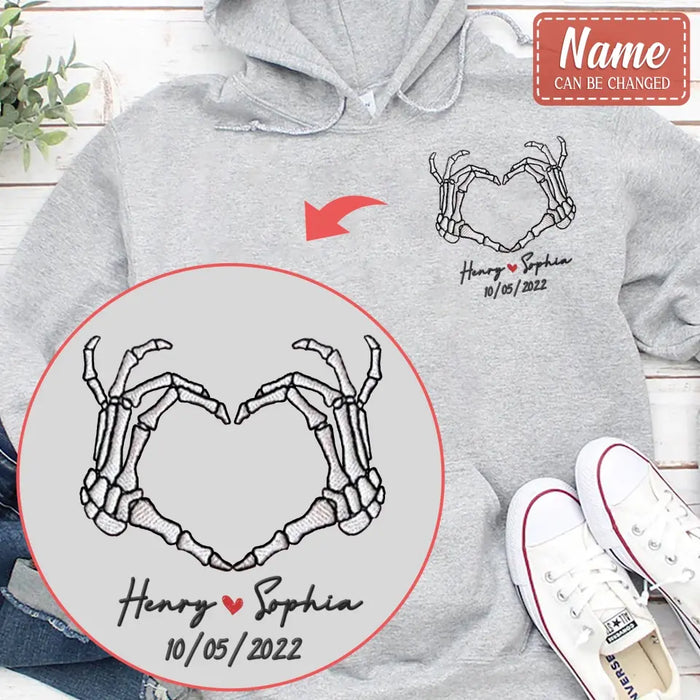 Personalized Skeleton Embroidered T-shirt/Sweater/Hoodie - Gift Idea For Couple