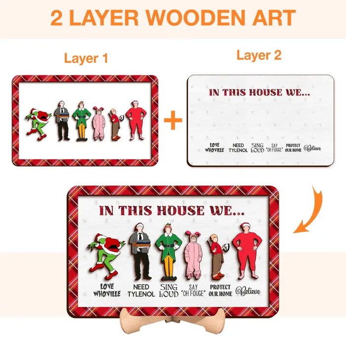 Personalized In This House 2 Layered Wooden Art - Up to 6 People - Christmas Gift Idea For Friends/Family/Siblings