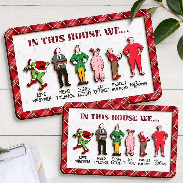 Personalized In This House 2 Layered Wooden Art - Up to 6 People - Christmas Gift Idea For Friends/Family/Siblings