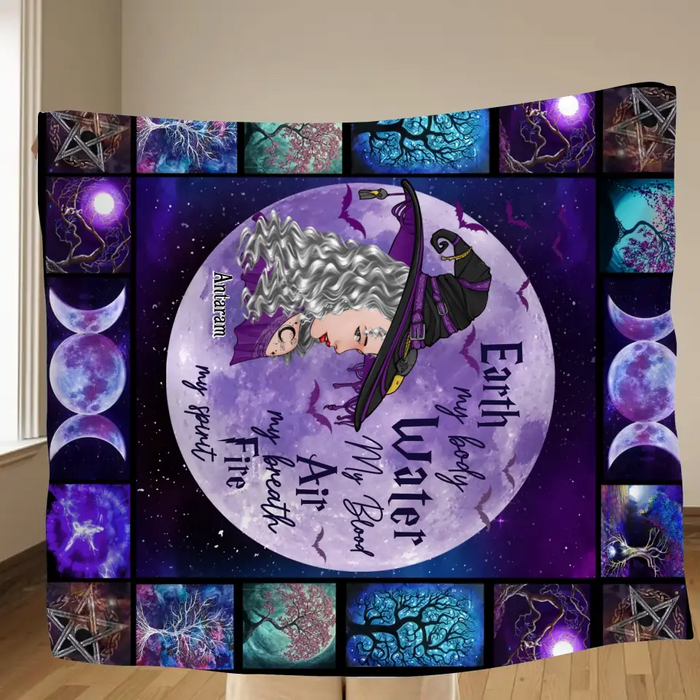 Personalized Witch Quilt/Fleece Throw Blanket - Gift Idea For Witch Lover - Earth My Body Water My Blood Air My Breath Fire My Spirit